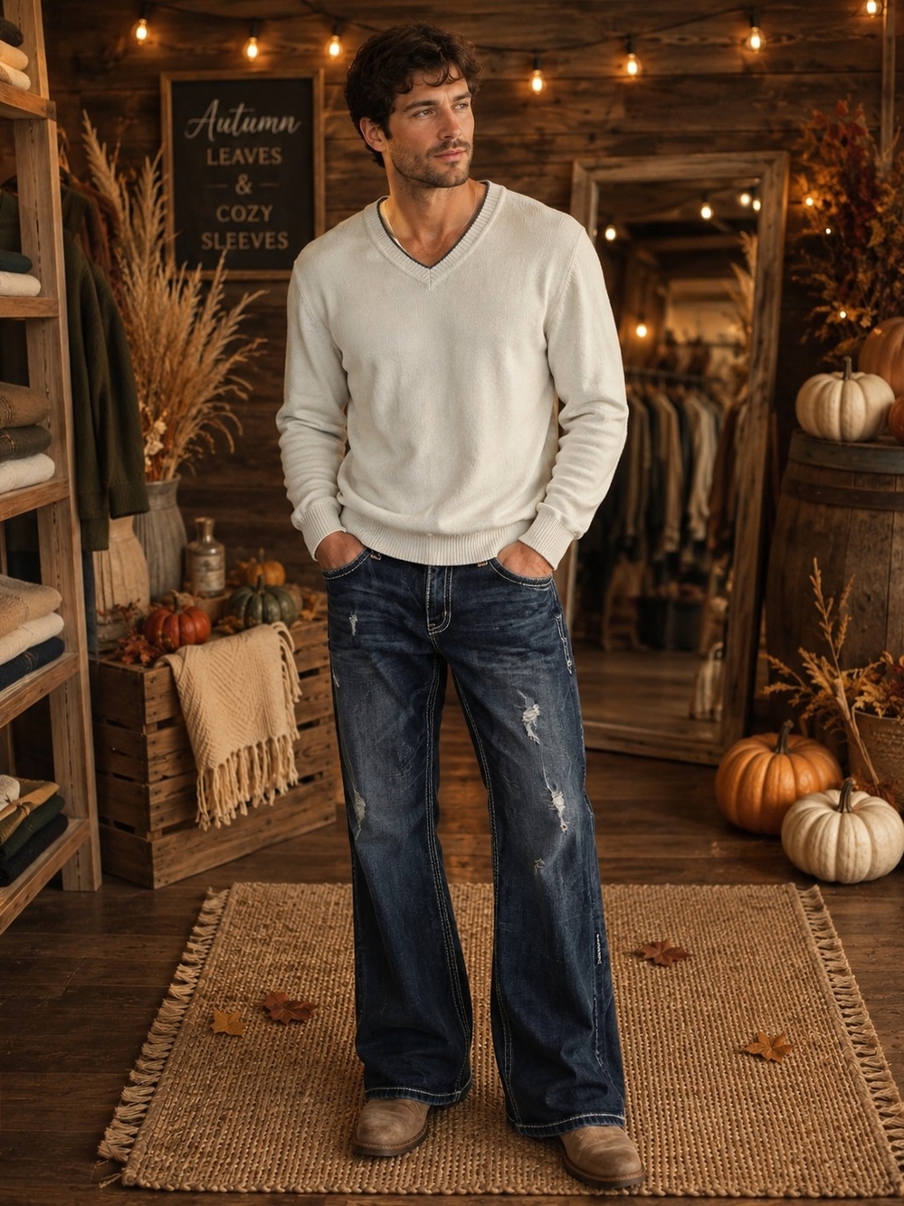 Van Heusen Men's V-Neck Sweater in Cream
